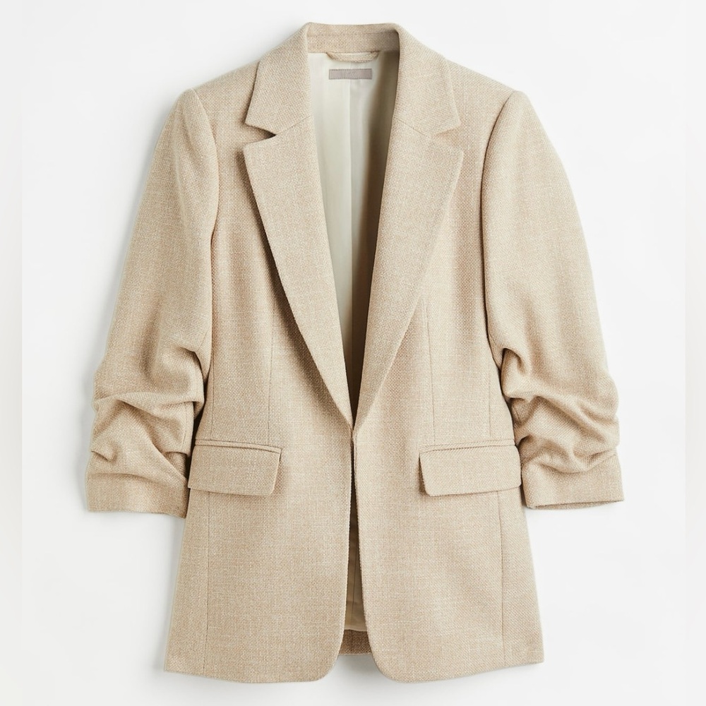 H&M Gathered-sleeve Jacket. Light Beige. XS-UK6-EUR34.
